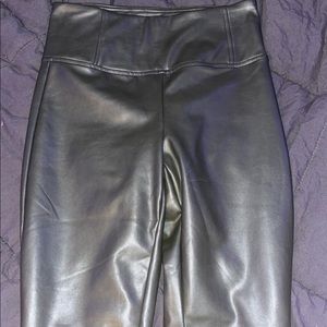 green faux leather pants